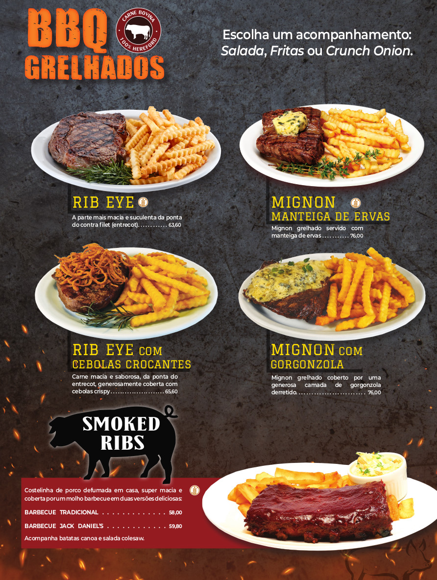 Página interna de cardápio de restaurante em Blumenau