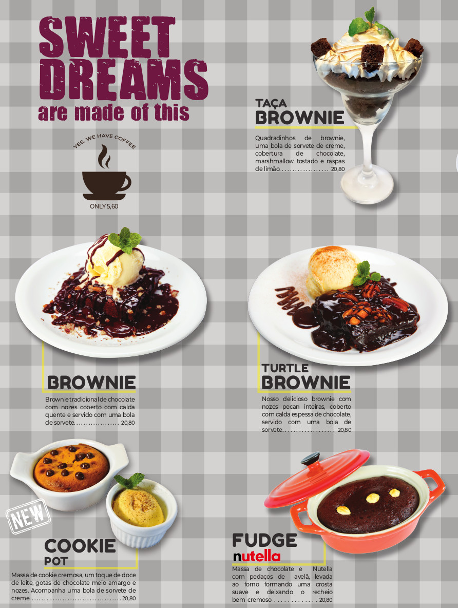 Cardápio de sobremesas de restaurante em Blumenau