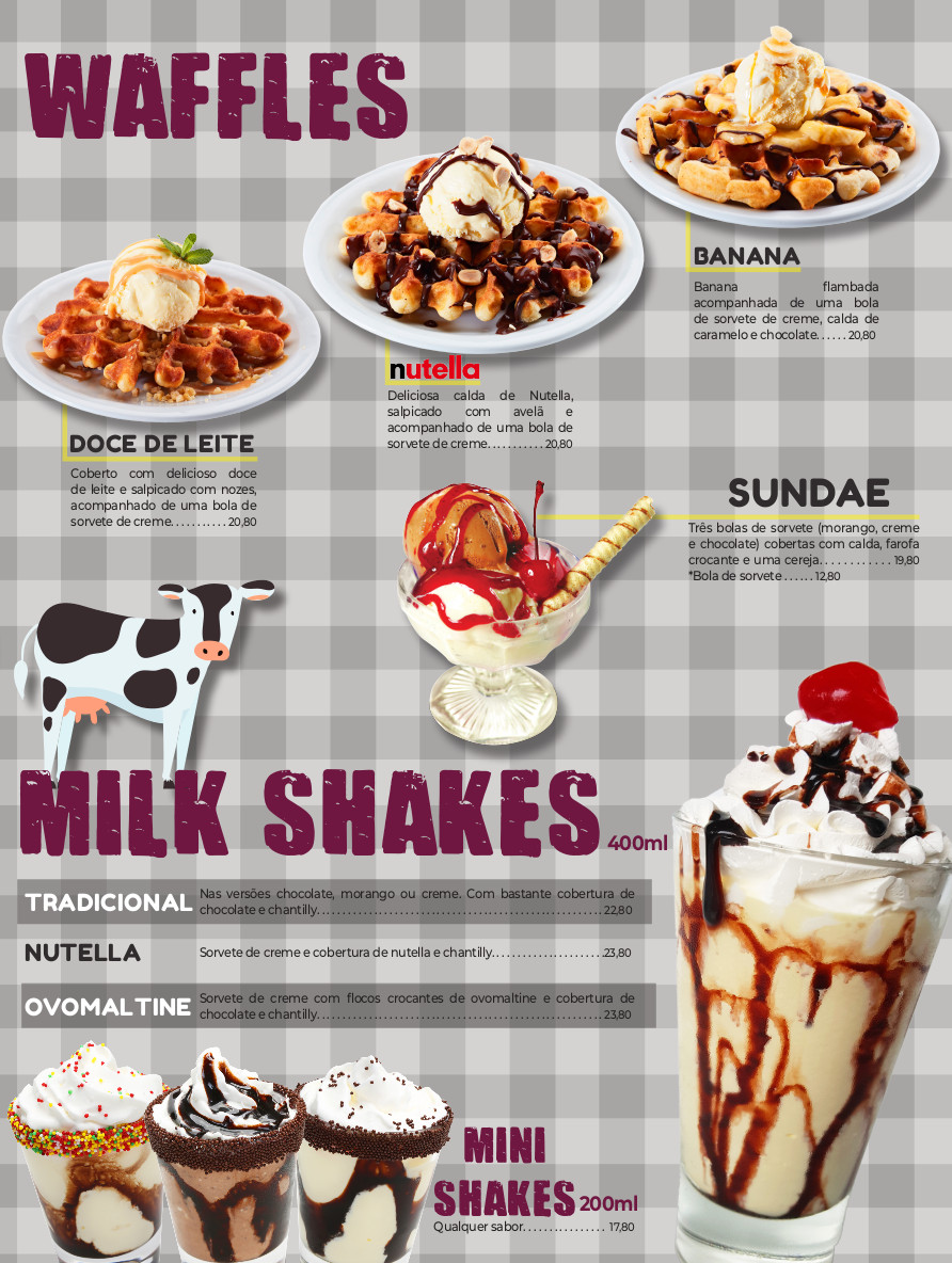 Cardápio de sobremesas de restaurante tex-mex